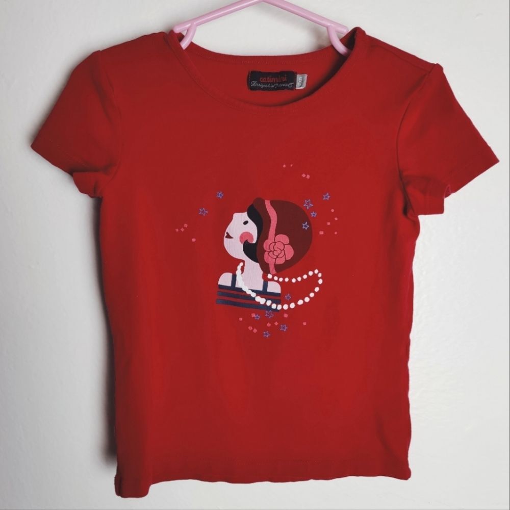 Girls' Catimini France Red Flapper Girl Crewneck T-shirt, Sz 5 Yrs